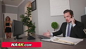 Sexy secretary Kayla Kayden gives her boss pussy.