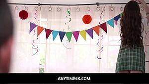 anytime4k-freeuse hot teen 18+ step sisters threesome with stepdad on birthday, old and young taboo