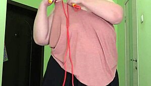 Mature MILF in Stockings Jumps Rope Shakes Big Boobs and Fat Booty Saggy Tits Bounce Fetish