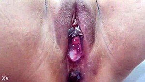 Wife Yukie on office desk for standing missionary creampie.