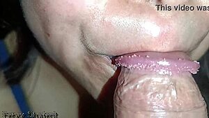 Teen swallows semen in group scene