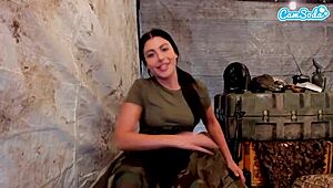 Sexy amateur soldier fingers wet pussy on webcam