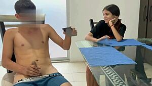 I discover my horny stepbrother masturbating and offer to help.