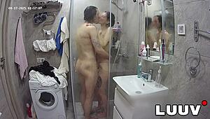 tattooed alice joins boyfriend in shower with webcam on, teasing private moments