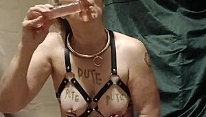 Intense Female Slave Masturbates In Harness