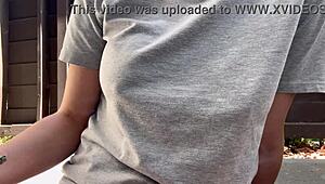 Italian big tits smoking outdoor