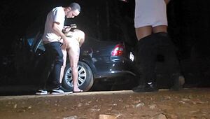 Sharing a petite young woman with a stranger on the street