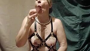 Intense Female Slave Masturbates In Harness