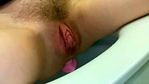 Wow, blonde student flashes hairy pussy and rides anal in public with butt plug!