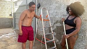 Neighbor offers pussy instead of ladder, requests facial cumshot