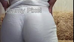 Horny Young Brunette Lammy Pixel Rips Clothes! Stripteases Showing Gorgeous Big Ass!