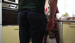 the horny stepmom casually tells her stepson to lick her pussy in the kitchen