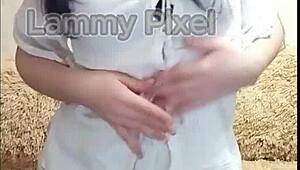 Horny Young Brunette Lammy Pixel Rips Clothes! Stripteases Showing Gorgeous Big Ass!