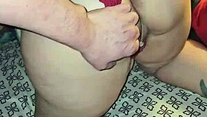 Red Thong Teases Big Ass And Pussy