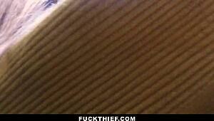 Shoplifting vixen acts pregnant, gets punished with hardcore sex in garage by burglar 😈