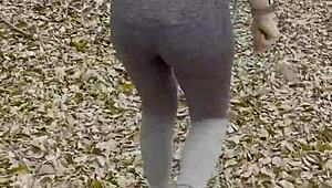 Blonde teen stops hiking for outdoor public park sex, getting creampied passionately