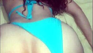 Beautiful big-ass Latina gets fucked on all fours in her tiny blue bikini.