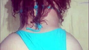 Beautiful big-ass Latina gets fucked on all fours in her tiny blue bikini.