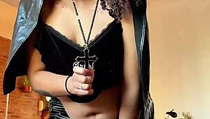 Bbw ebony latina nun performs halloween striptease in latex skirt with twerk