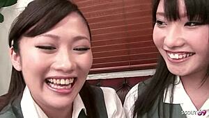 uncensored jav reverse cfnm nylon footjob with three japanese teens for one boy