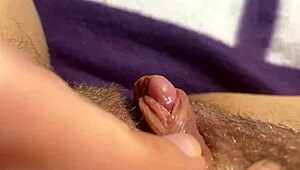 Close-up view of huge clit during intense moment