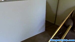 asian realtor drools on client's cock outdoors in homemade game