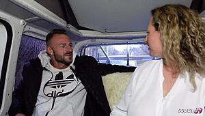 Hey, chatting with kathy, that german curvy wife with big natural tits, led to a wild bus fuck during street casting