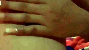 Why won't this loud music let me hear the skinny girl's moans as she touches her pink pussy?