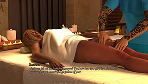 antony gives suzanne a full body massage in the game room