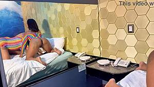 this shemale is fucking a horny latina slut 😈