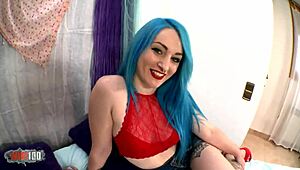 Blue Hair Young Spanish Teen in Casting Hard Fucking Squirting!