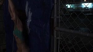 teen girl masturbates with dildo in front of mirror, then gets rough doggy style outdoors