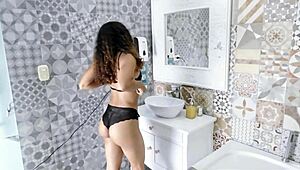 Naughty Petite Girl Fucked in Bathroom Underwear