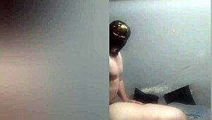 i intimidate my step mom with a scary mask, then fuck her face and pussy doggy style, cumming on her huge tits in this funny comedy.