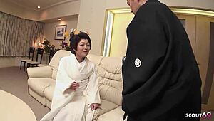 traditional japanese mature talks to suck clients cock and swallow