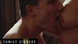 India Summer and Her Stepson in a Family Scenario with Remote Watching