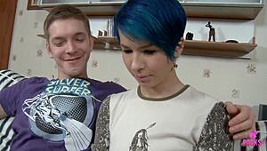 blue haired cutie aster v has amazing cowgirl skills, milo p facializes her 😍