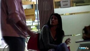 Big dildo warmed brunette up, then guy fucked her hard