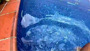 sexo en el agua con nalgona sorprendida masturbandose en la piscina