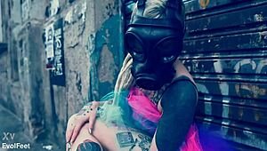 Ballerina struts down the street in ballet shoes, barefoot and dancing. 💃