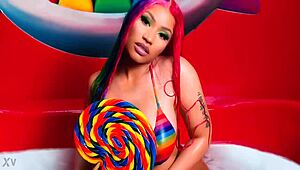 Nicki Minaj indulges in masturbation with her sexy big tits and nude redhead body.