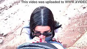 i watched her deepthroat my cock in the canyon with her glasses on