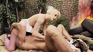 I Tattooed Slutty Blonde Sucking Big Cock And Fucking Anal In Stockings