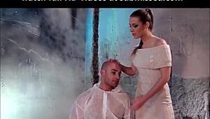 Handjob on Big Cock Leads to Cumshot in BDSM Femdom Scene