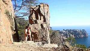 Hot amateur couple having outdoor sex on a path