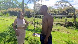 The boss of the farm seduces a muscular worker emerging naked from the pool.