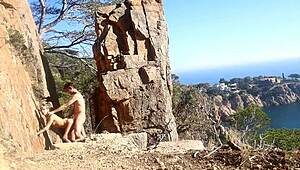 Hot amateur couple having outdoor sex on a path