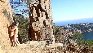 Hot amateur couple having outdoor sex on a path