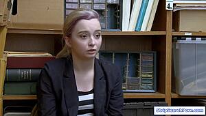 In the bustling shop, a stern officer conducts a thorough strip search on a petite teen shoplifter, leading to intense fucking in the back room.