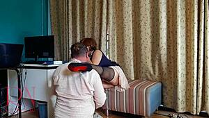 Boss dominates employee in office humiliation